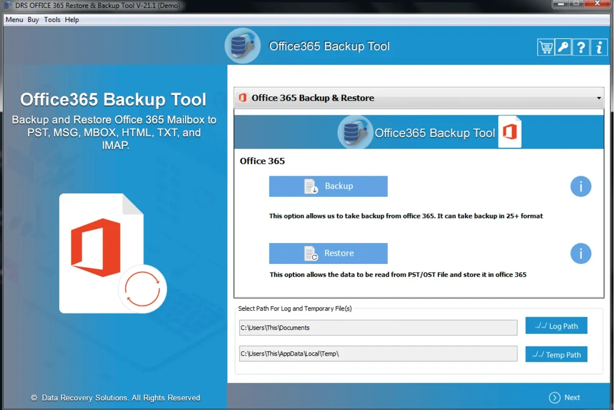 DRS Office 365 Email Backup Tool for Windows - Secure Email Backup