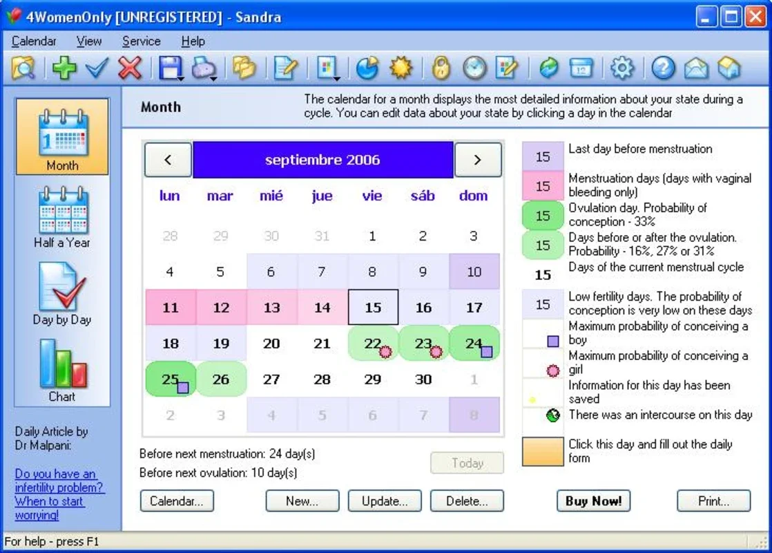 4WomenOnly for Windows - Analyze Menstrual & Ovulation Cycles