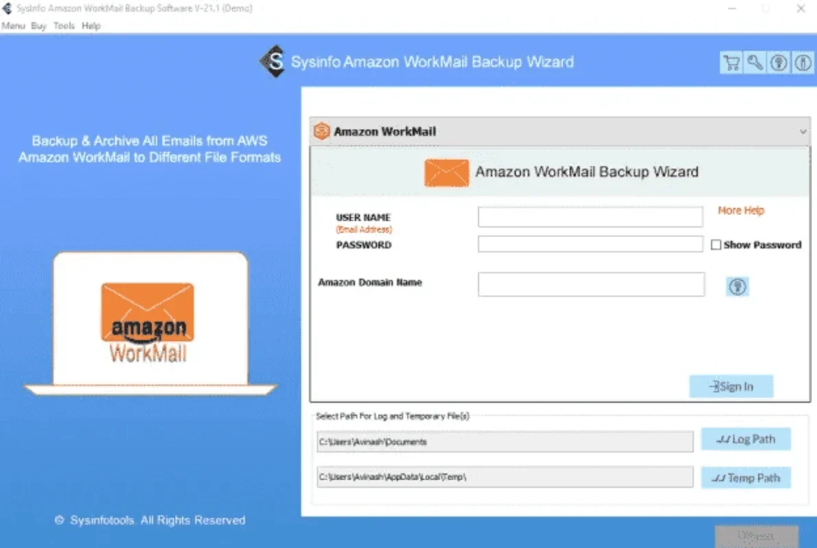 Sysinfo Amazon WorkMail Backup Tool for Windows - Secure Backup Solution