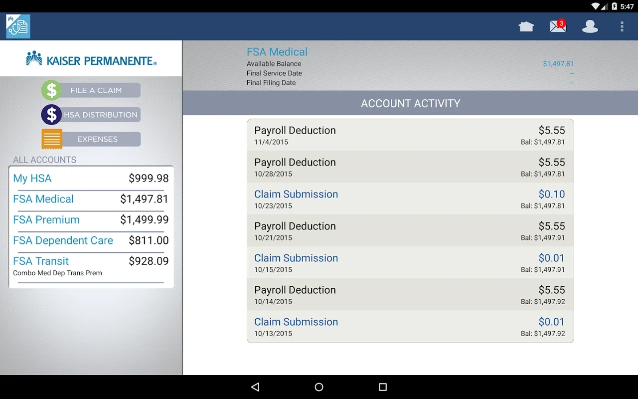 KP HRA/HSA/FSA Balance Tracker for Android - Manage Healthcare Finances