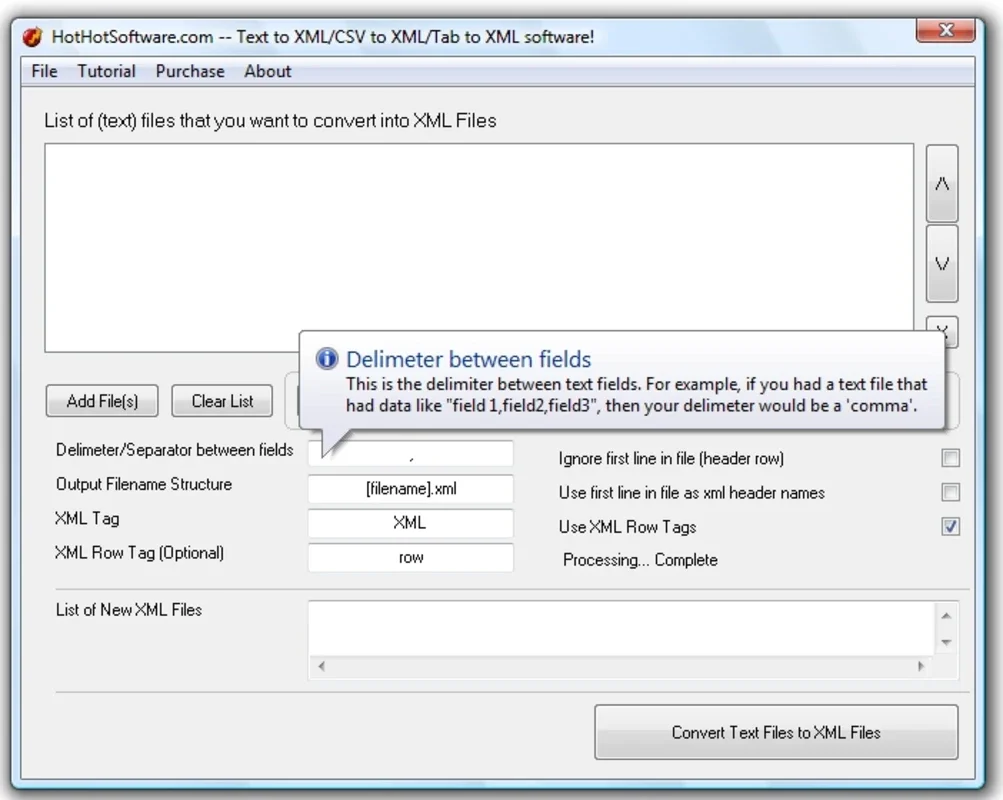Text to xml, tab to xml, csv to xml Software for Windows
