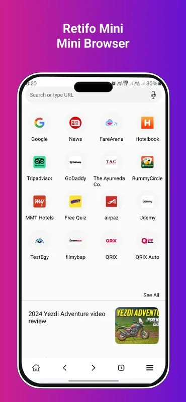 Retifo Mini: Fast Android Browser with Multiple Features