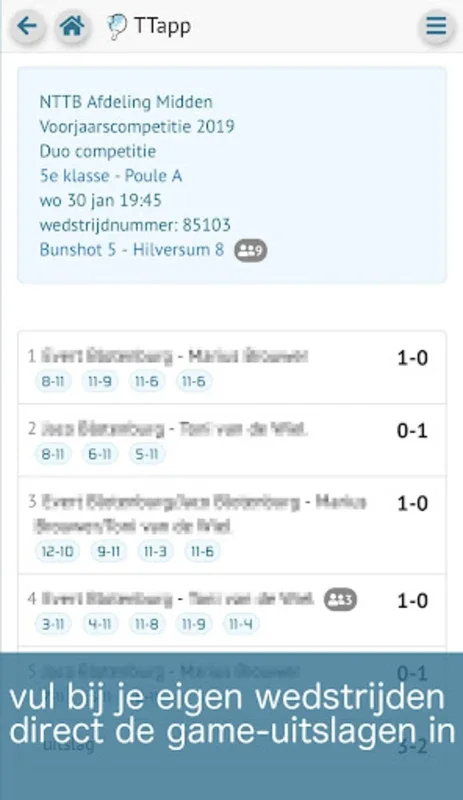 TTapp for Android: Track Dutch Table Tennis Leagues