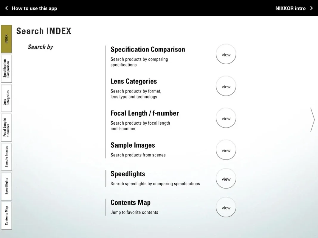 NIKKOR & ACC for Android: Select Your Nikon Gear