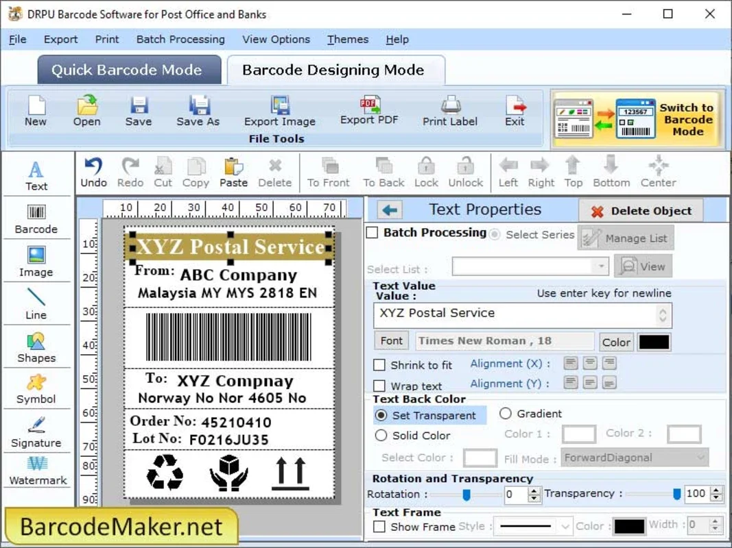 Barcode Maker Post Office for Windows - Efficient Tag Creator