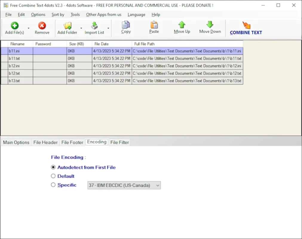 Free Combine Text Files 4dots for Windows - Effortless Text File Merging