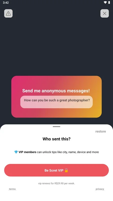 Scret for Android: Receive Anonymous Messages on Instagram