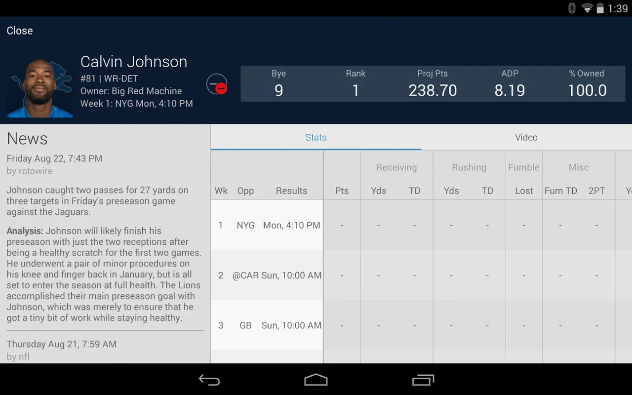 NFL Fantasy Football for Android - Manage Your Dream Team