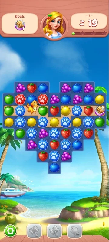 Fruit Diary for Android: Help the Dog Reach its Food in a Match - 3 Game