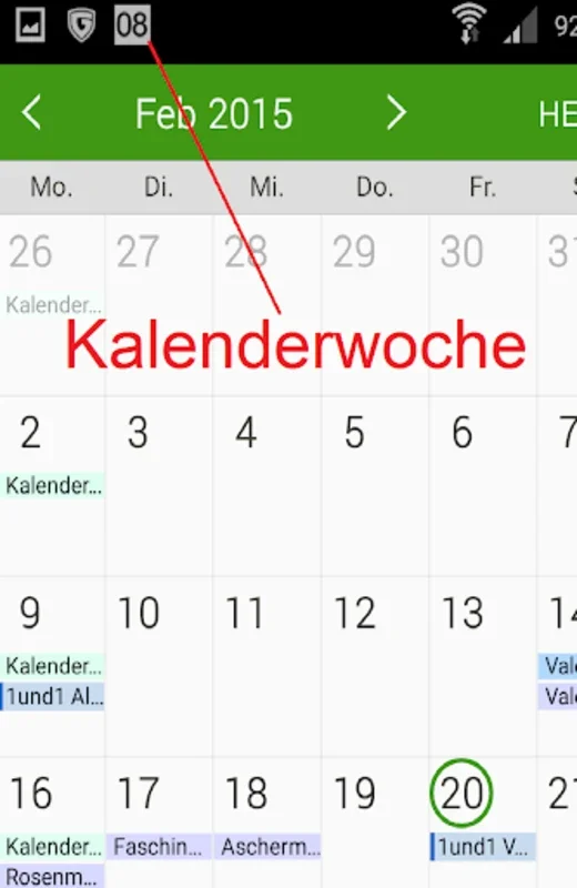 calendar week in status bar for Android - Enhance Time Management