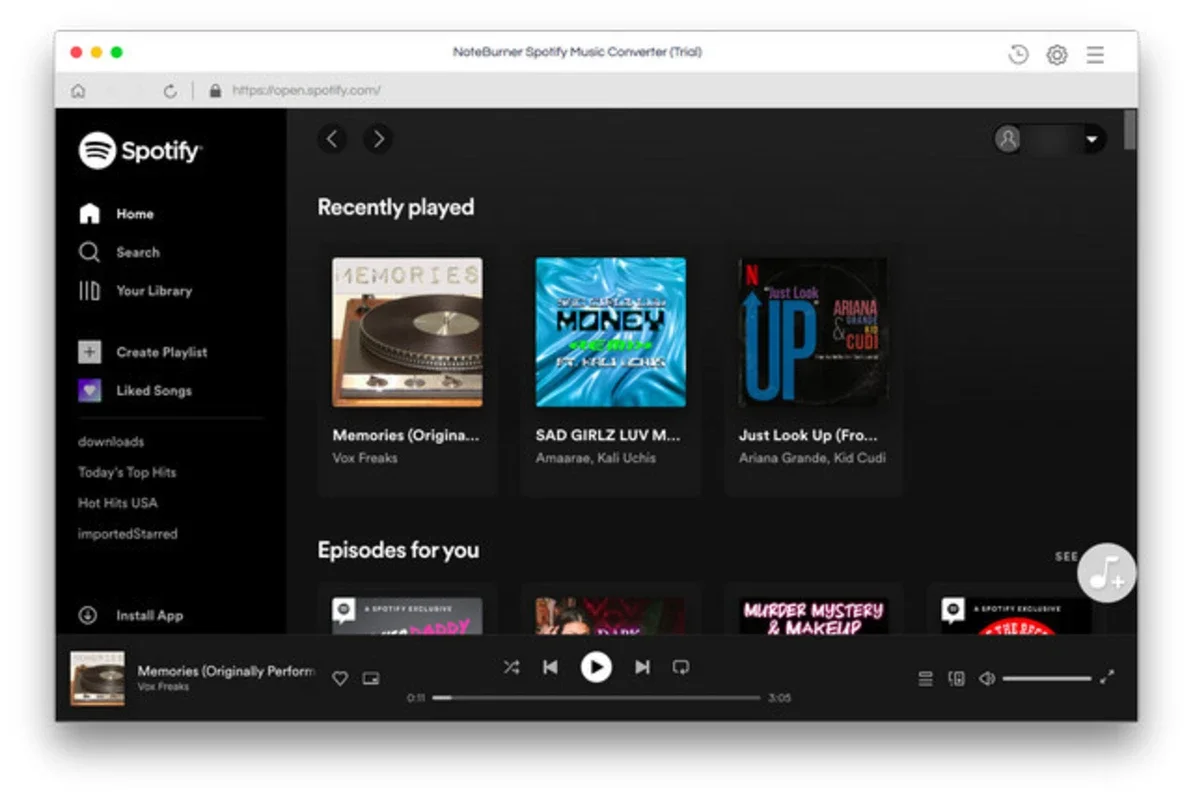 NoteBurner Spotify Music Converter for Mac: Offline Music Playback