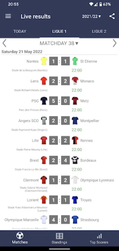 Live Scores for Ligue 1 France on Android - Real-Time Updates