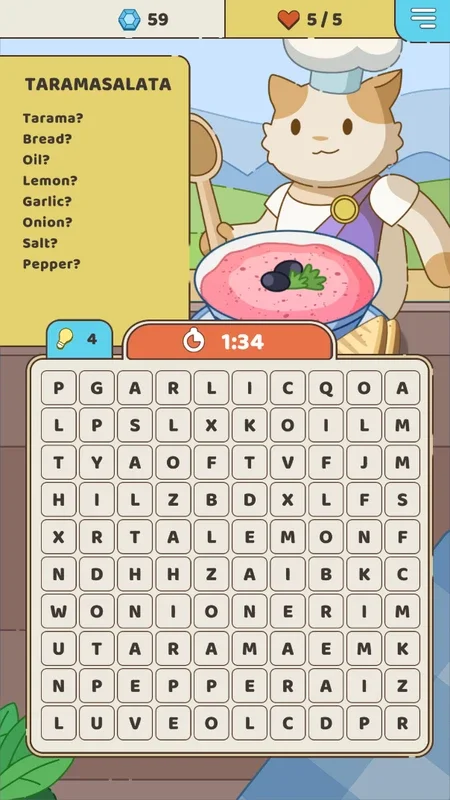 Food Words: Cooking Cat Puzzle for Android - Fun Word Game