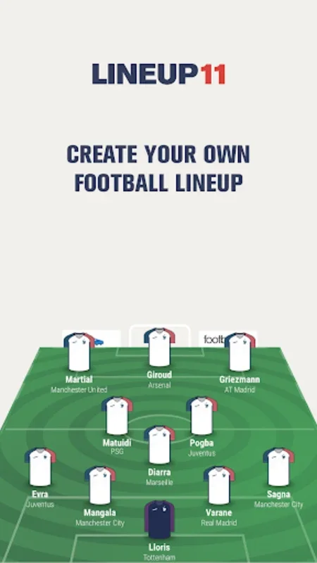 LINEUP11: Football Lineup for Android - No Downloading Needed