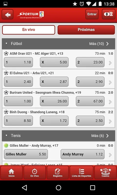 Sportium on Android: Diverse Betting for Multiple Sports