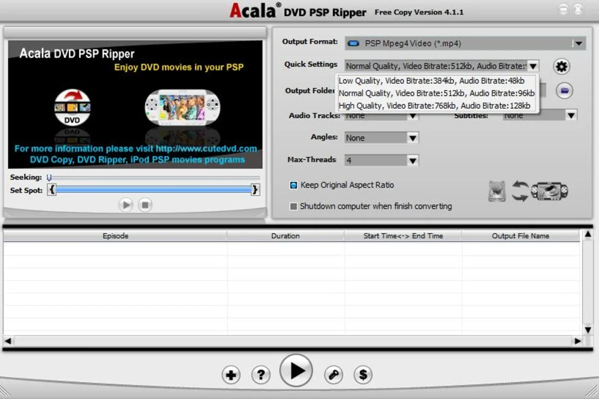 Acala DVD PSP Ripper: Convert DVDs for Your PSP on Windows