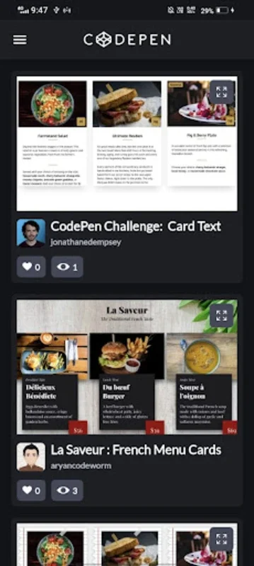 CodePen: Pens & Source Codes for Android - Front - End Web Dev Tool