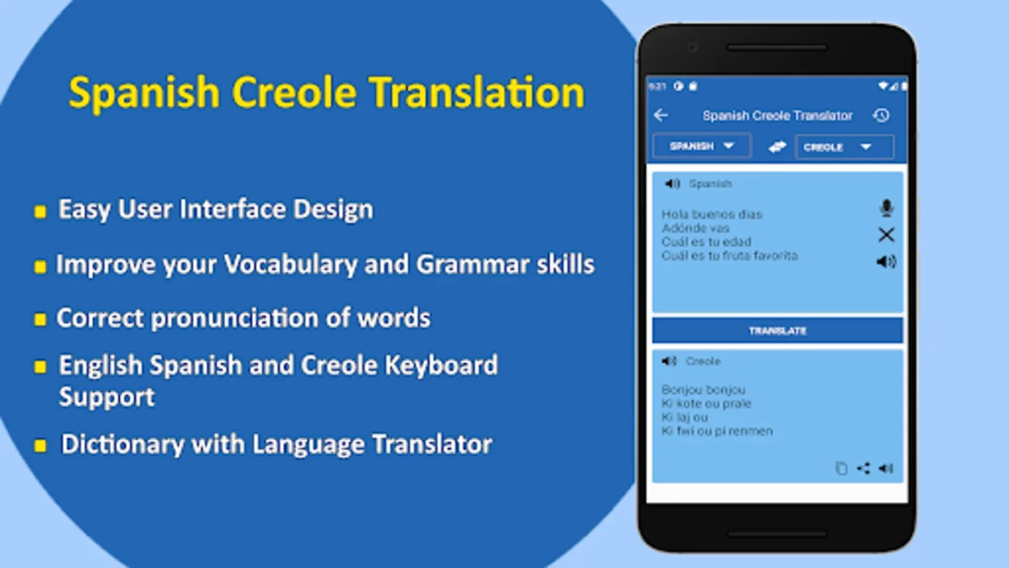 Traduction Creole Espagnol for Android: Efficient Spanish - Creole Translation