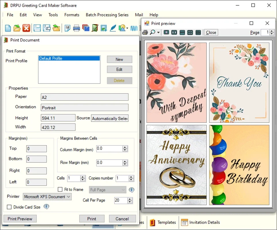 Greeting Cards Printing Application for Windows - Customize Cards