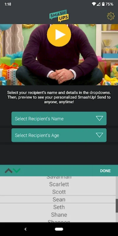 SmashUps for Android: Personalized Celebrity Video Greetings