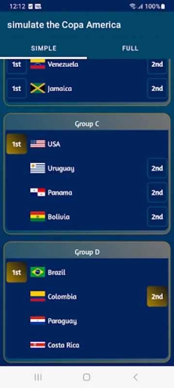 simulate the Copa America for Android - Predict Tournament Outcomes