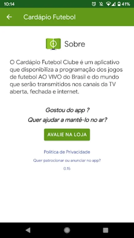 Cardápio Futebol for Android - Find Live Football Broadcasts