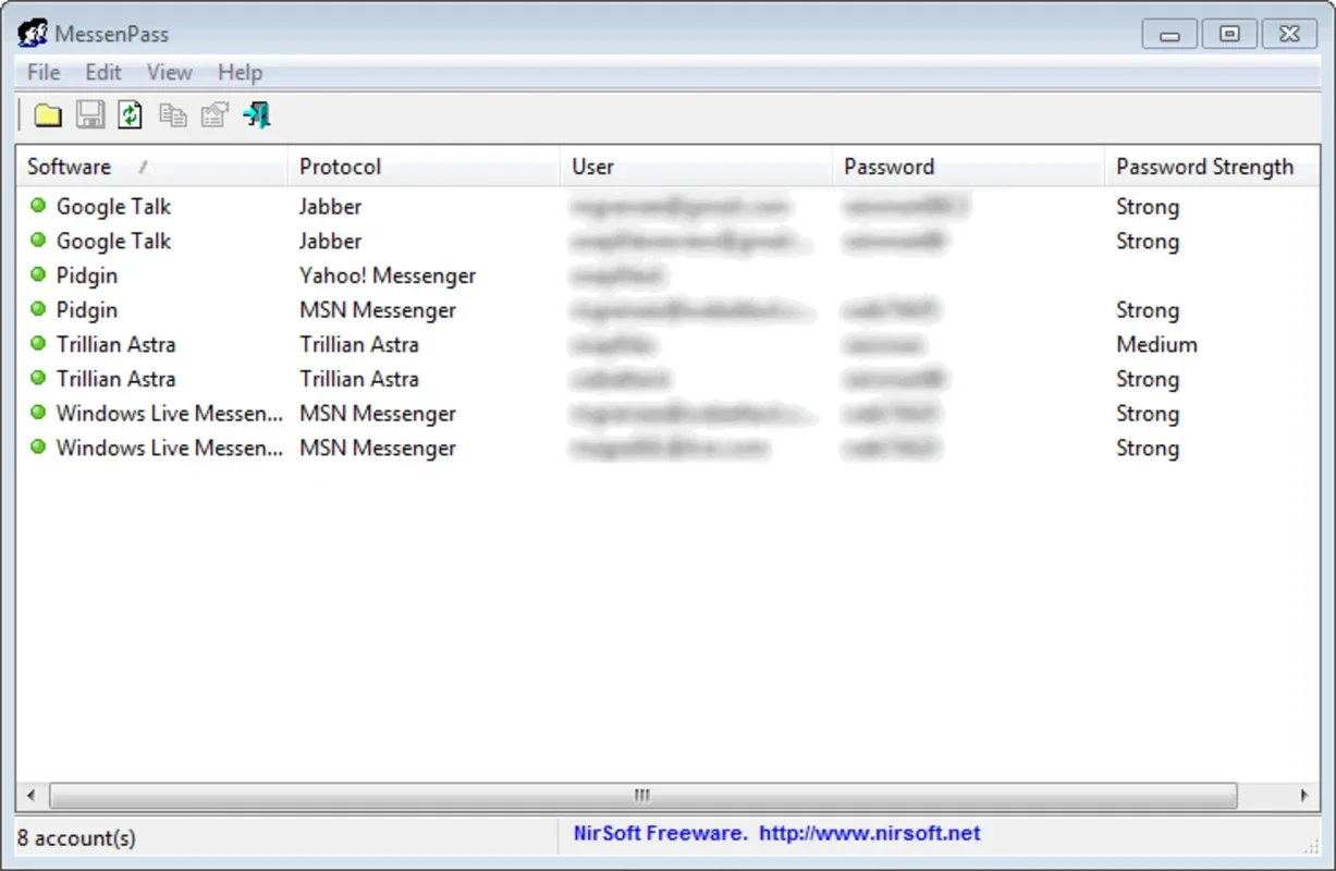 MessenPass for Windows - Recover Forgotten Messenger Passwords