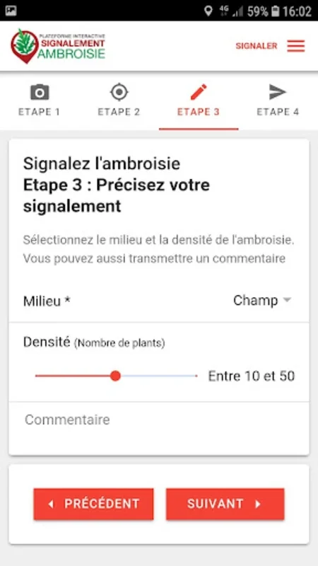 Signalement Ambroisie for Android: Report Ambrosia Sightings