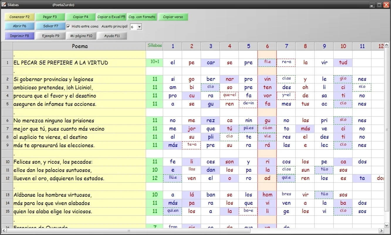 Silabas for Windows: Ideal for Poem Structure Analysis