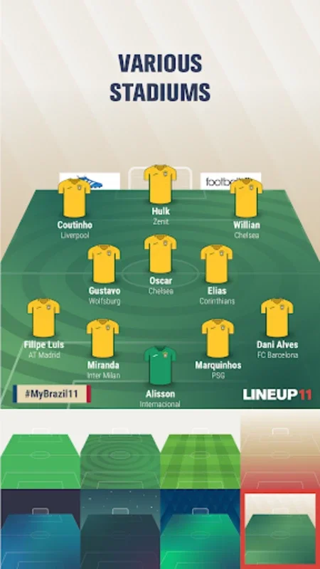 LINEUP11: Football Lineup for Android - No Downloading Needed