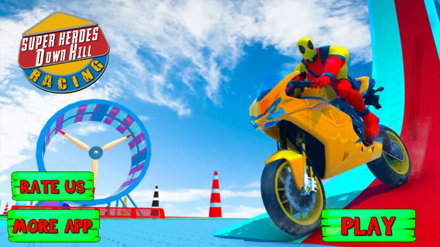 Super Heroes Downhill Racing for Android: Superhero - Powered Motorcycle Racing