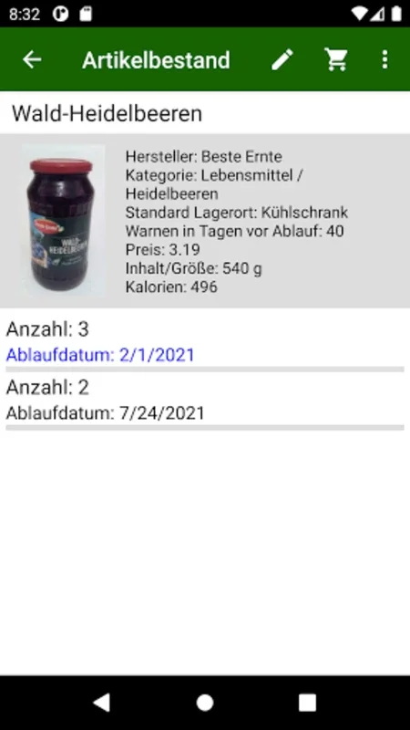 Vorratsübersicht for Android - Manage Food Supplies Easily