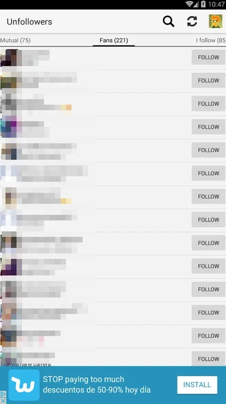 Unfollowers for Instagram for Android: Track Your Followers