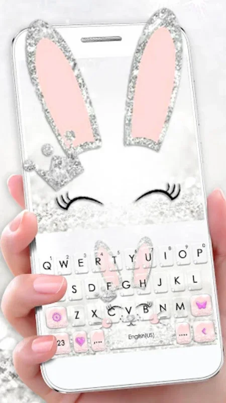 Silver Glitter Bunny Keyboard for Android - Stylish Typing