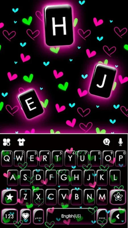 Shiny Neon Hearts Theme for Android - Personalized Keyboard