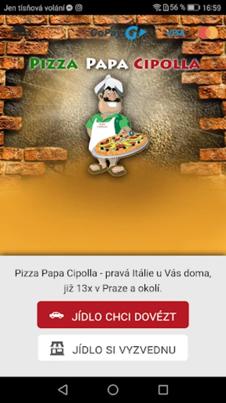 Pizza Papa Cipolla Praha for Android - Quick & Customizable Pizza Delivery