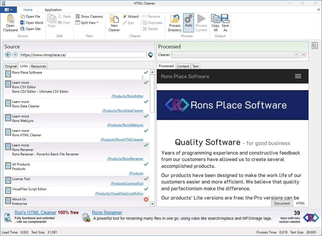 Rons HTML Cleaner for Windows - Smart HTML Cleaning Solution