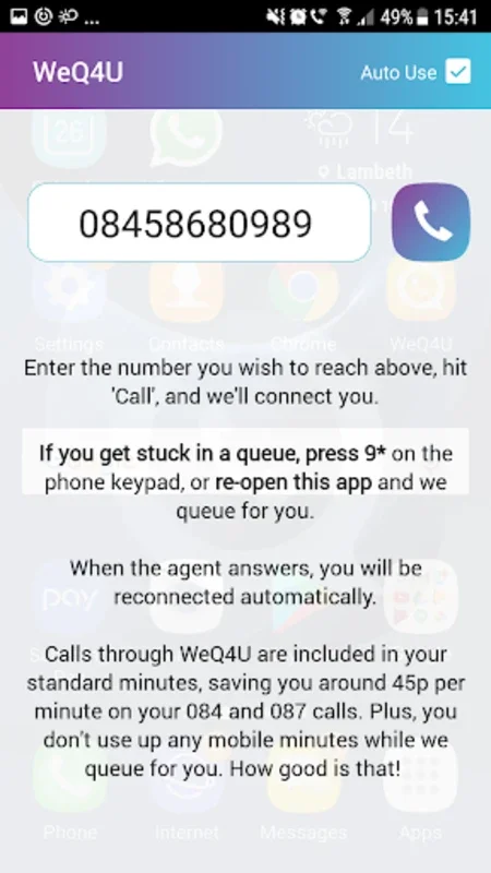 WeQ4U for Android - Save on UK Calls and Bypass Queues