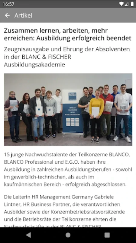 my B&F for Android - Insights into BLANC & FISCHER Holdings