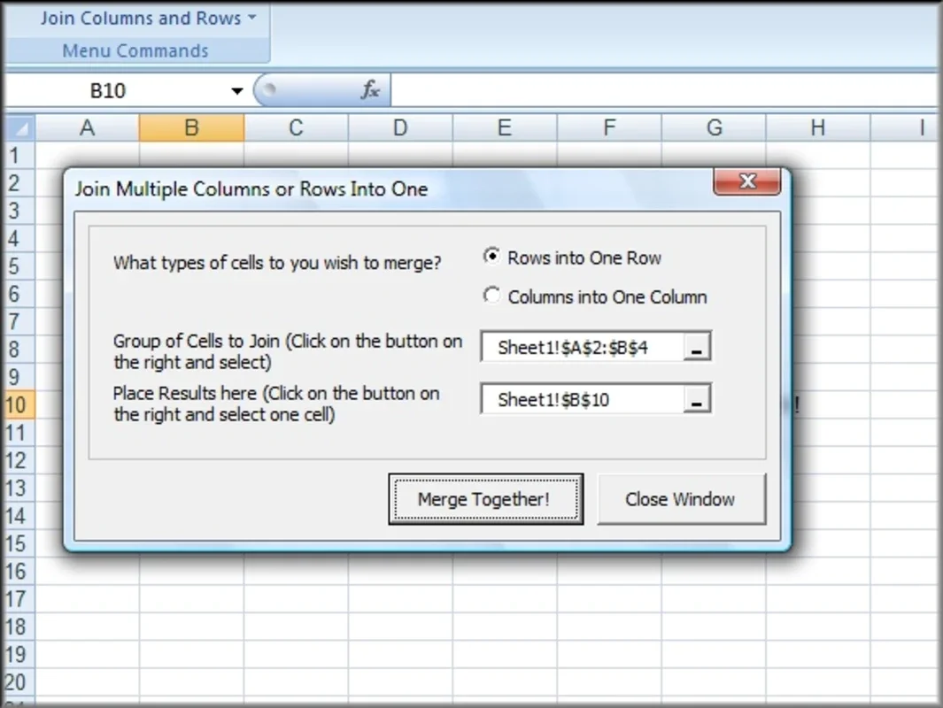 Excel Join Combine for Windows: Merge Multiple Columns/Rows