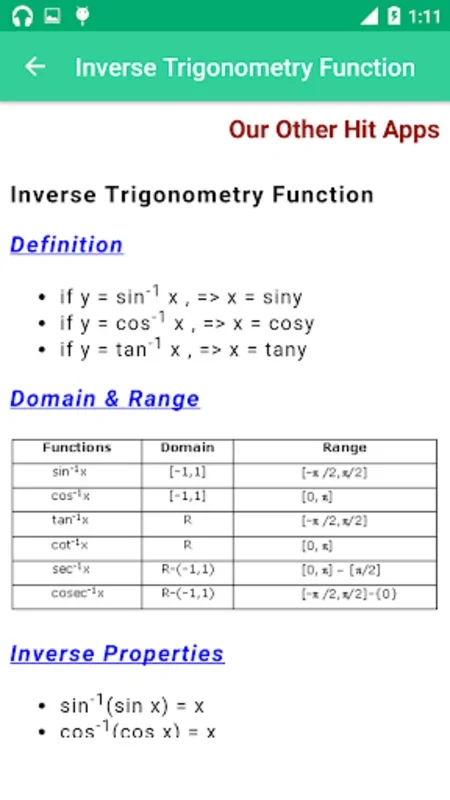 Trigonometry Formula Reference Free for Android - Essential Math Aid