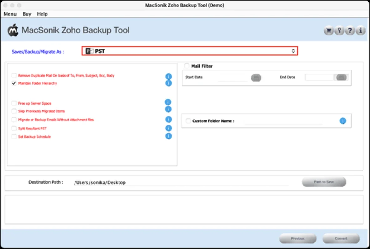 MacSonik Zoho Backup Tool for Mac - Efficient Mail Backup