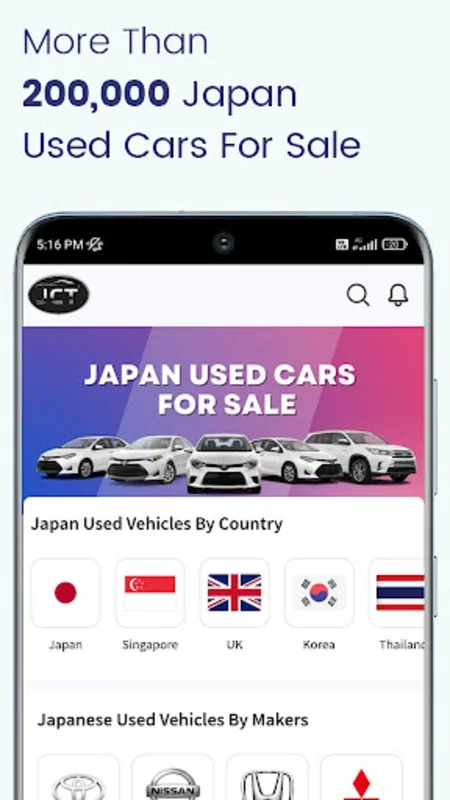 JCT Japan Used Cars for Android: No - Fee Marketplace with Direct Auction Access