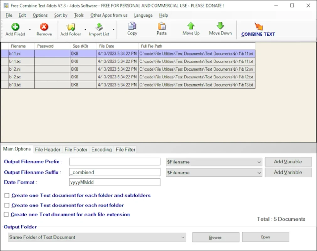 Free Combine Text Files 4dots for Windows - Effortless Text File Merging