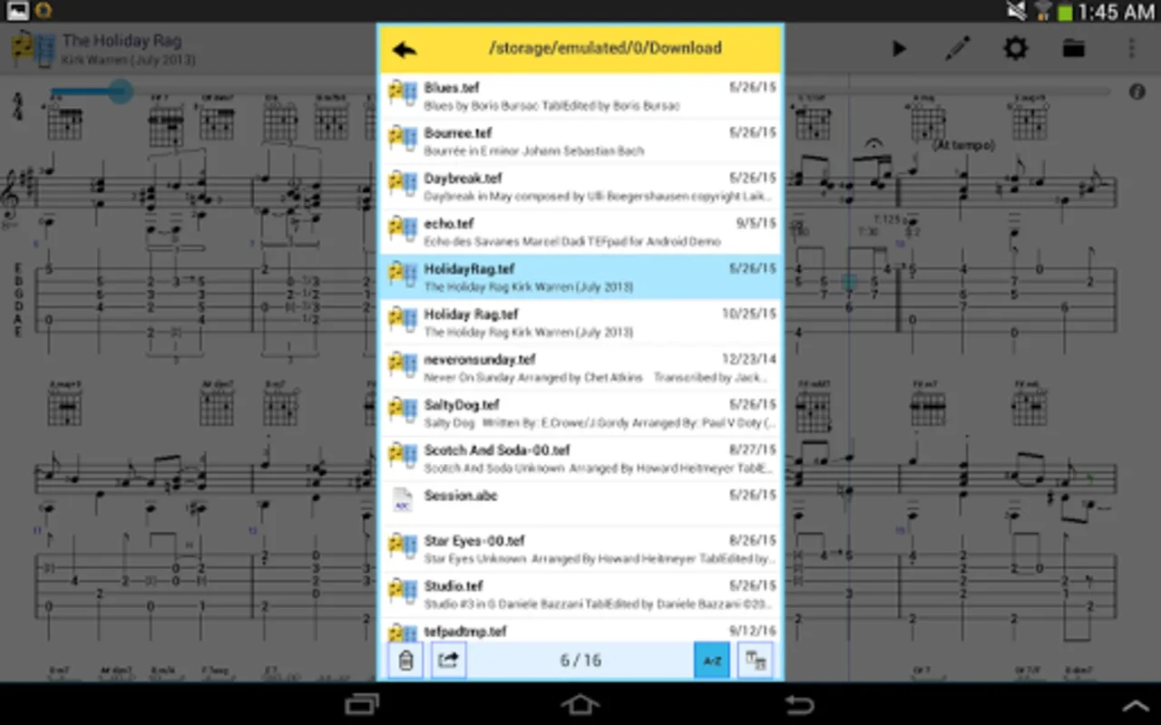 TEFpad for Android - Versatile Music Tablature Editor