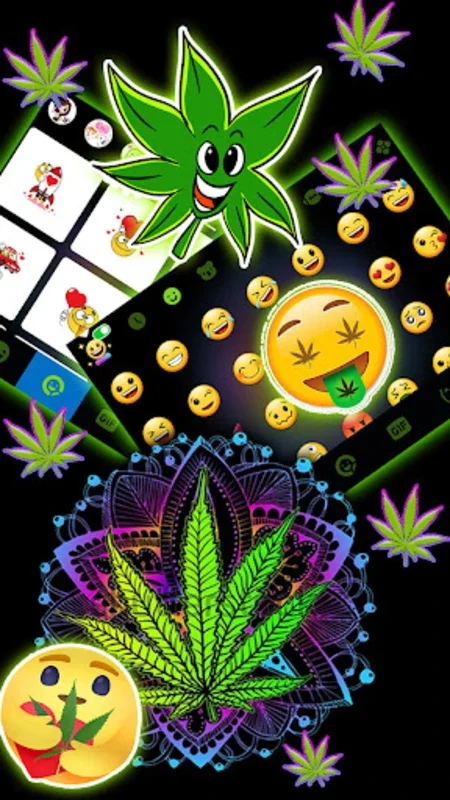 Neon Mandala Weed Keyboard Bac for Android - Customizable Typing