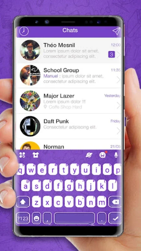 SMS Chat Purple Theme for Android: Customizable Keyboard