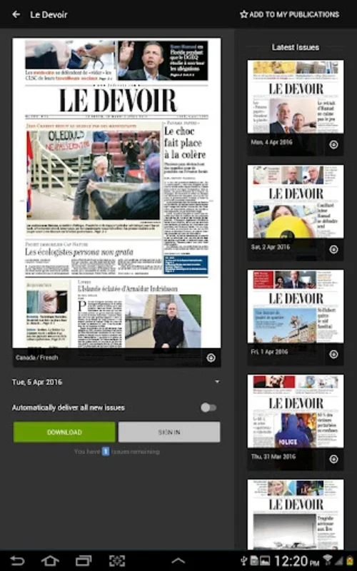 Le Devoir virtuel for Android: Seamless Digital Reading