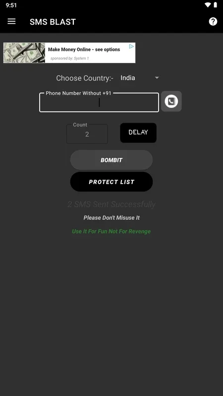 BOMBitUP for Android: Prank Friends and Market with SMS