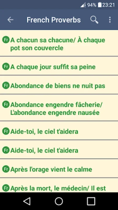 English French Proverbs Dictionary for Android - Master Bilingual Proverbs